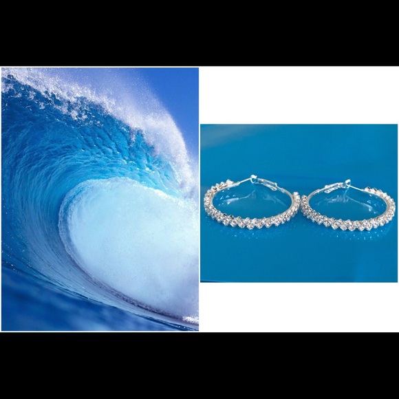 White Gold Filled Hoops with Austrian Crystals - Picture 2 of 2